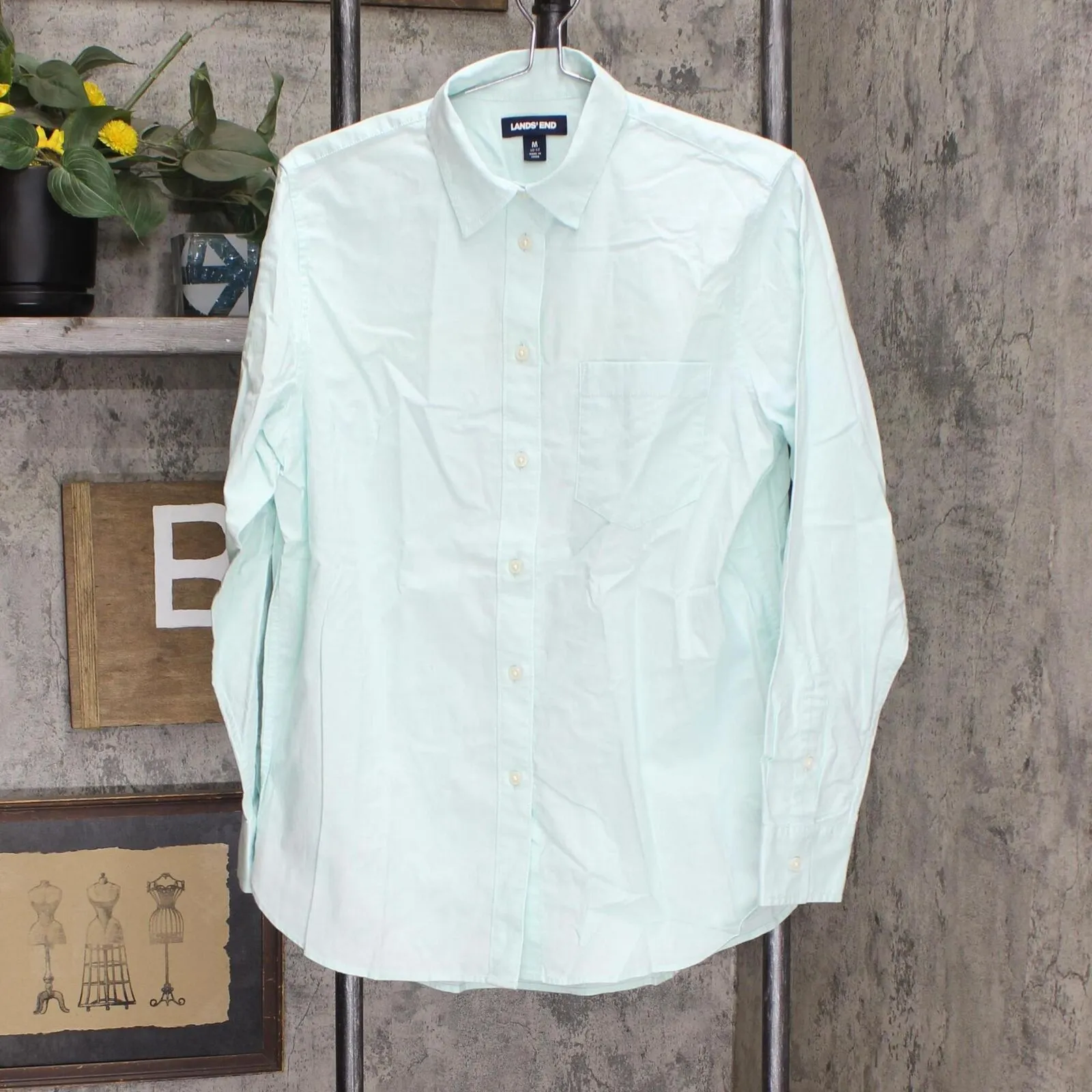 Lands' End Womens Long Sleeve Oxford Boyfriend Button Up Shirt 509165-Sample