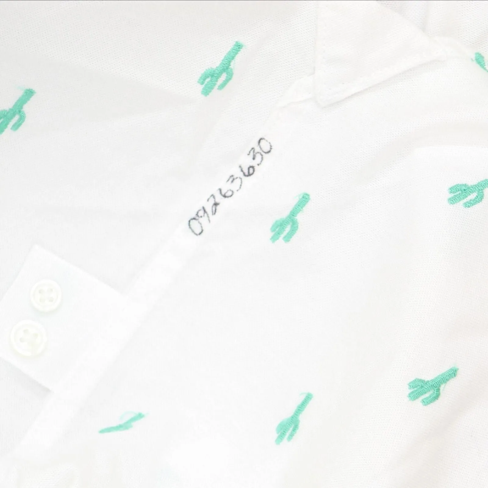 Lands' End Womens Long Sleeve Oxford Button Up Shirt White Green Cactus XS Tall