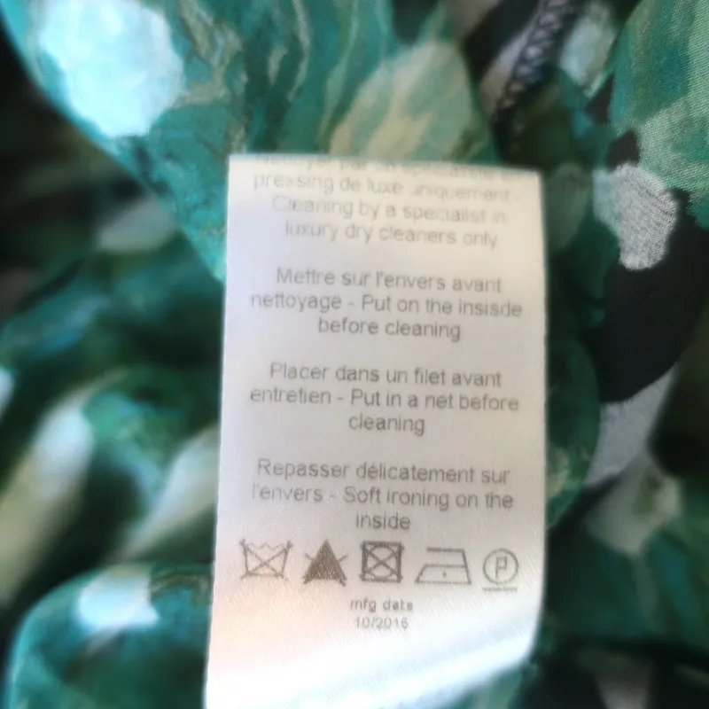 Lanvin Ruffle Blouse Green Floral Print Chiffon Size 36 Sleeveless Top
