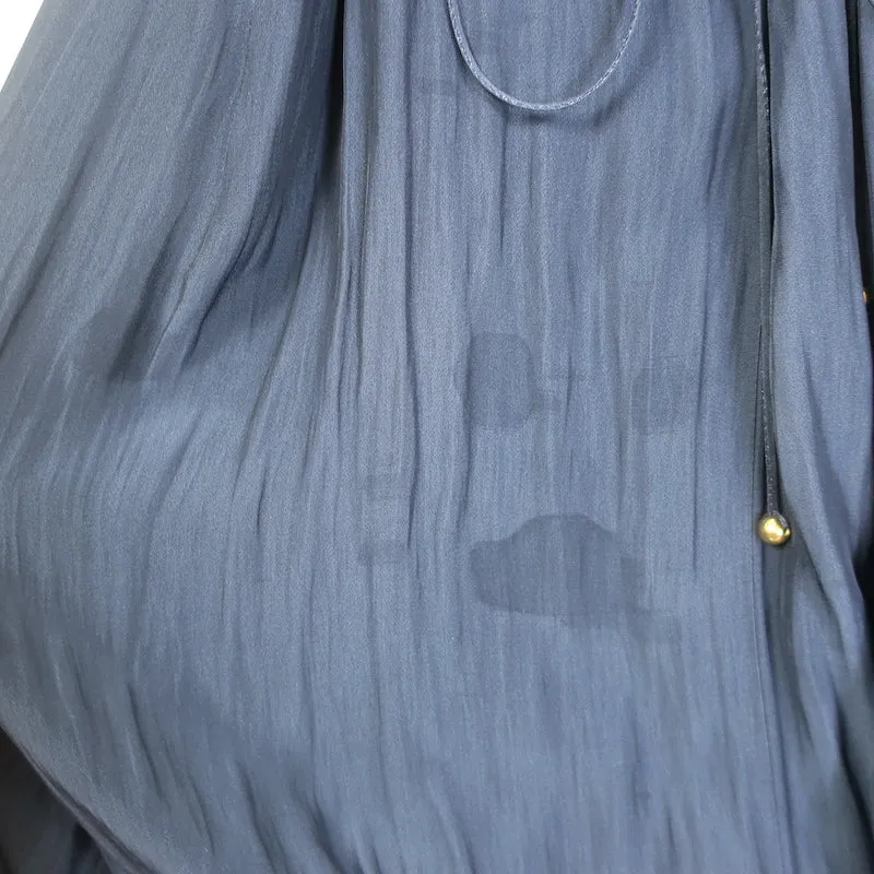 Lanvin Tie-Neck Gathered Blouse Navy Matte Satin Size 38