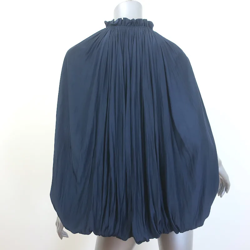 Lanvin Tie-Neck Gathered Blouse Navy Matte Satin Size 38