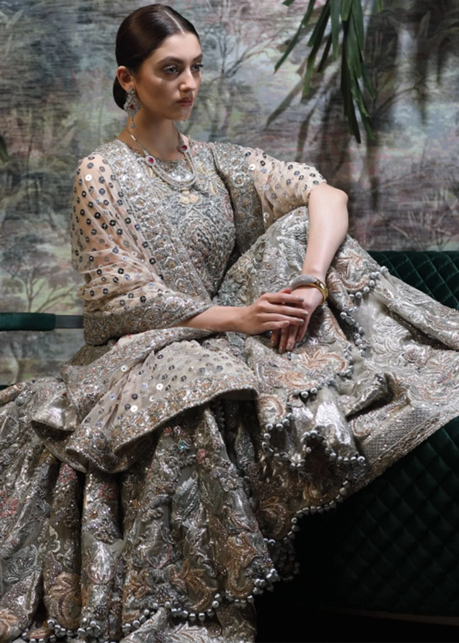 Latest Pakistani Bridal Long Shirt Lehnga for Wedding in #J5131