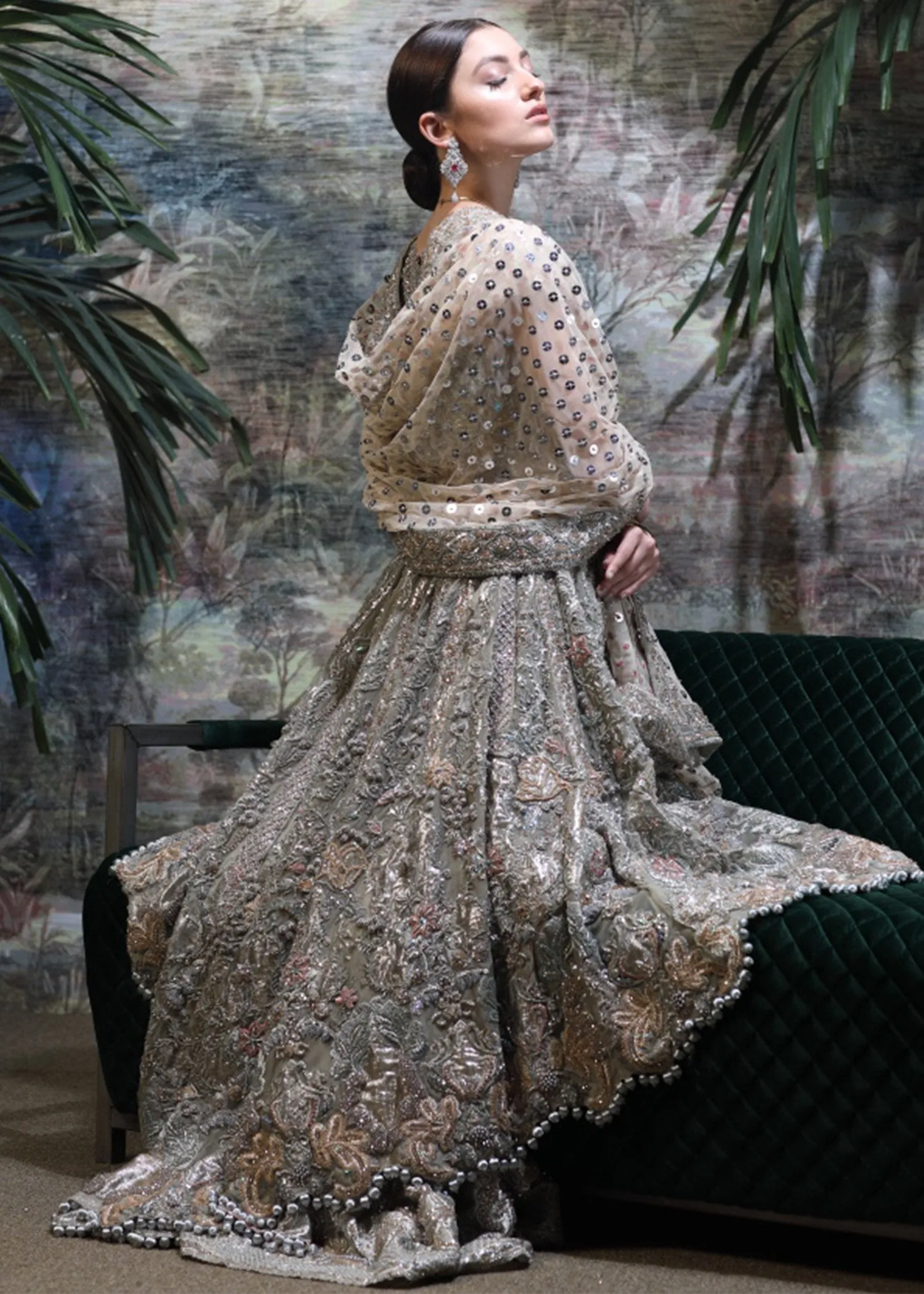 Latest Pakistani Bridal Long Shirt Lehnga for Wedding in #J5131