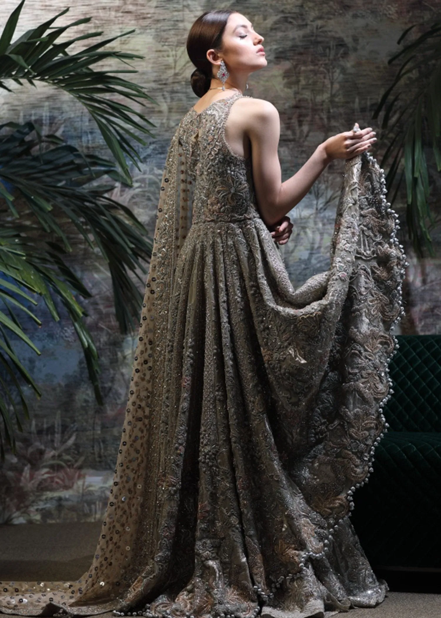 Latest Pakistani Bridal Long Shirt Lehnga for Wedding in #J5131