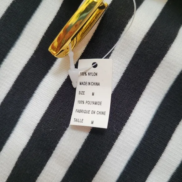 Lauren Ralph Lauren‎ Black White Striped Short Sleeve Flounce Hem Dress