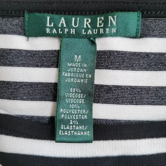 Lauren Ralph Lauren‎ Black White Striped Short Sleeve Flounce Hem Dress