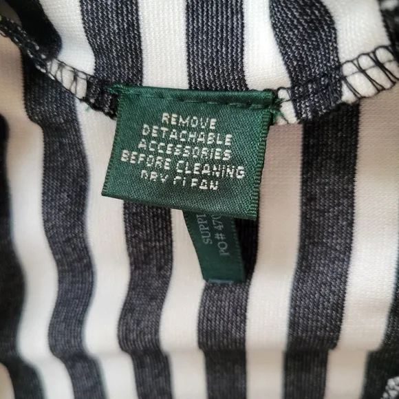 Lauren Ralph Lauren‎ Black White Striped Short Sleeve Flounce Hem Dress