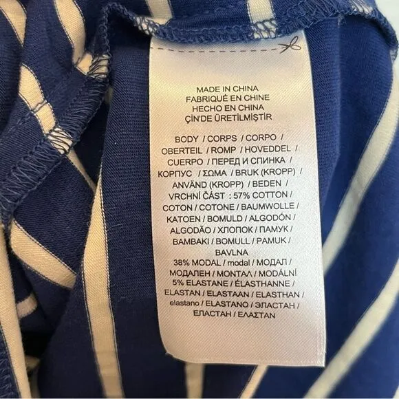 LAUREN Ralph Lauren Striped Off Shoulder Midi Dress in Blue/Cream size 6