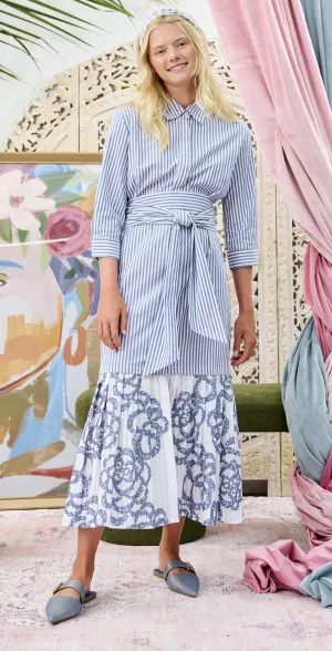 Laurent Stripe Dress with Lace Stitch Bottom