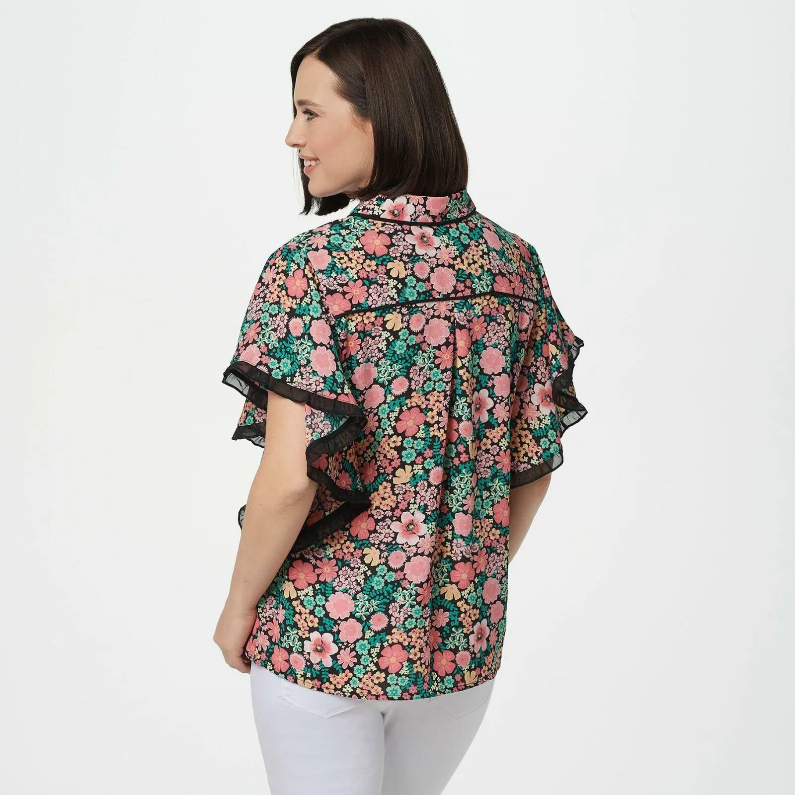 Laurie Felt Women's Button Front Blouse With Butterfly Sleeves