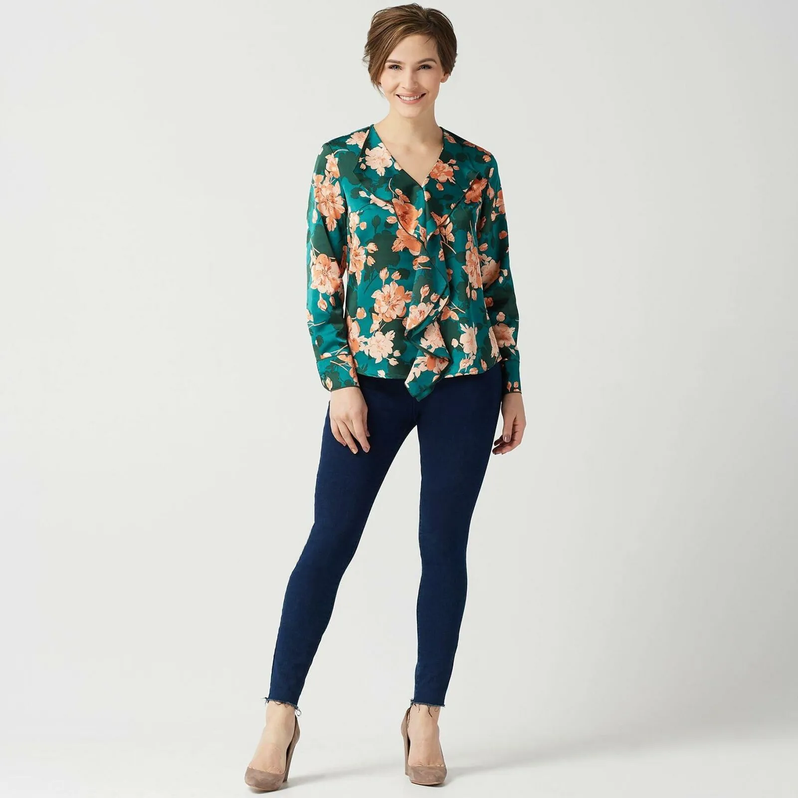 Laurie Felt Women's Woven Front Ruffle Blouse