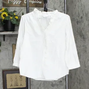 LC Lauren Conrad Pinktuck Ruffle Striped Blouse Shirt Top White See Measurements