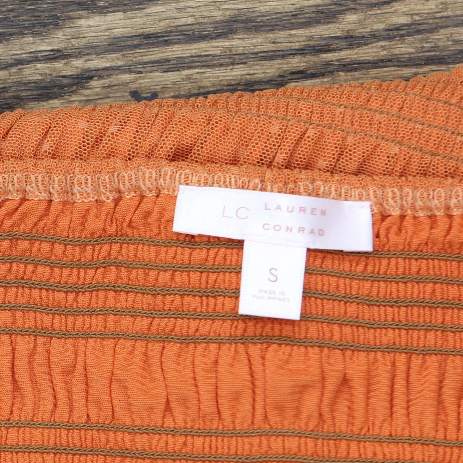 LC Lauren Conrad Womens Mesh Ruffle Long Sleeve Blouse Shirt Top Orange S