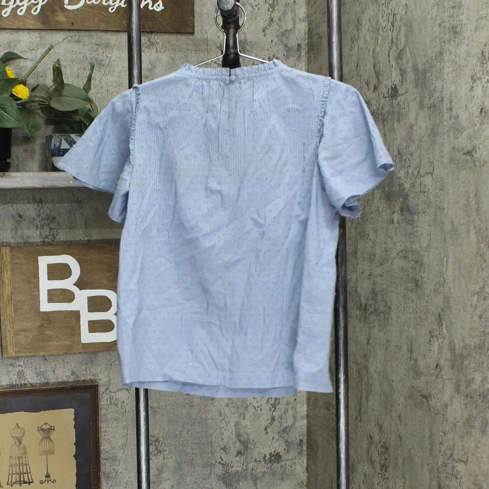 LC Lauren Conrad Womens Pintuck Striped Ruffle Blouse Shirt Top Blue S