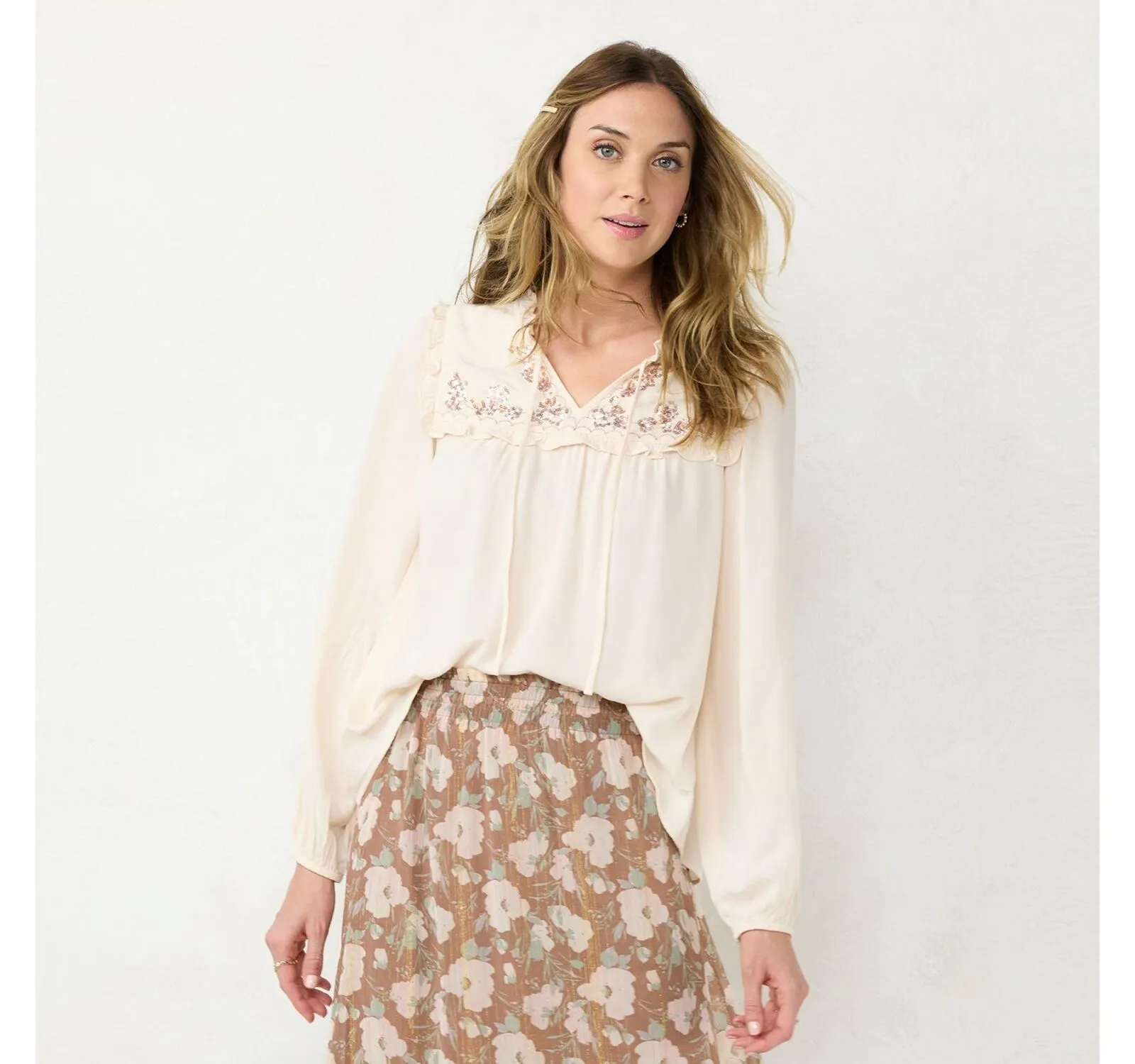 Lc Lauren Conrad Women's Ruffle Puff-Sleeve Blouse WL24W002RS1