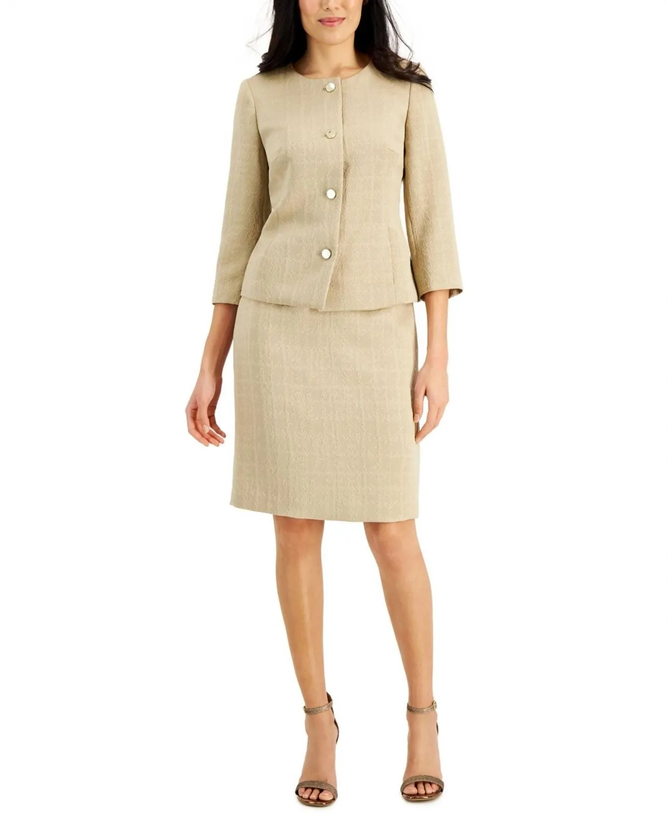 Le Suit Womens Collarless Skirt Suit 50040475 Champagne Brown 4