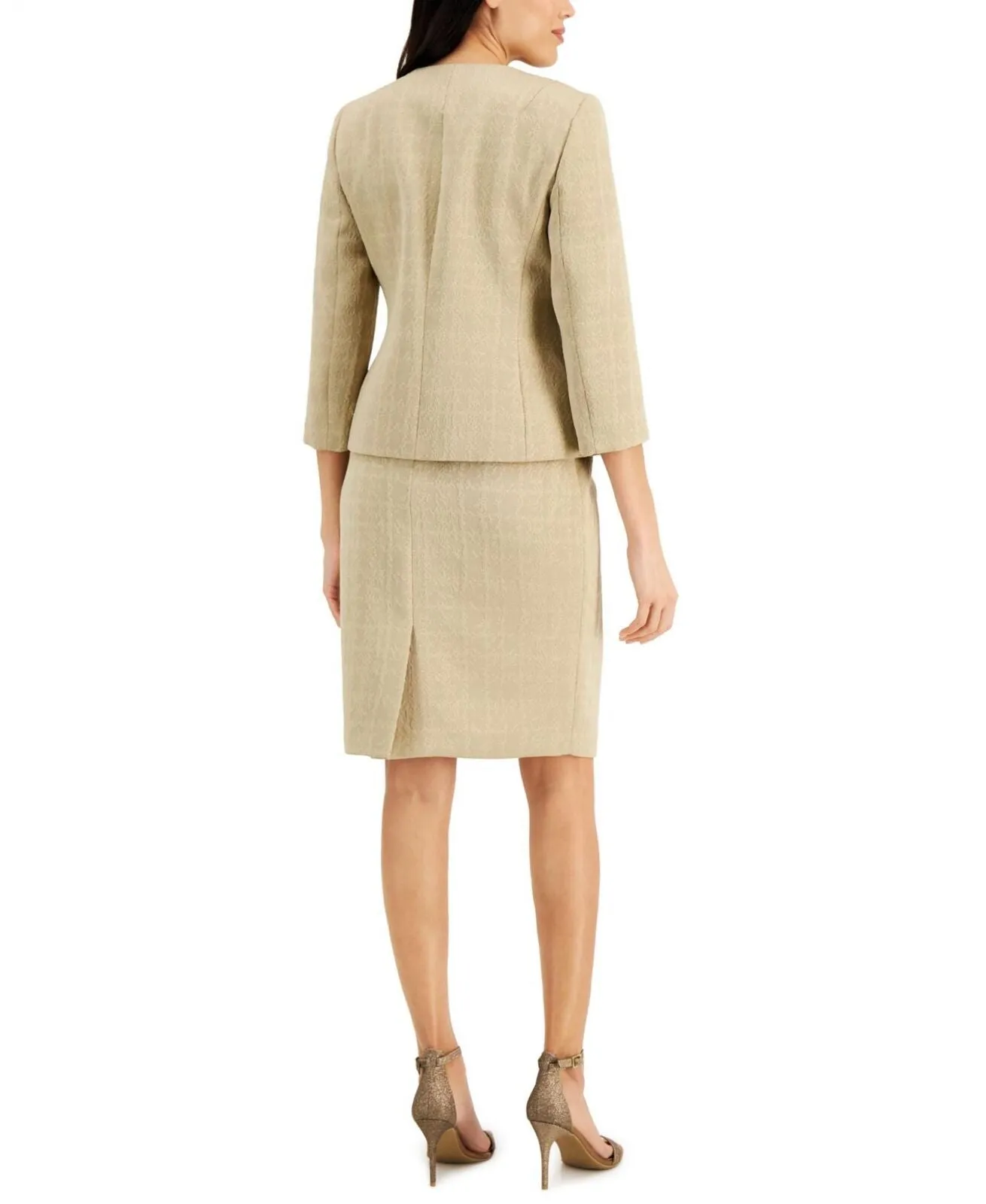 Le Suit Womens Collarless Skirt Suit 50040475 Champagne Brown 4