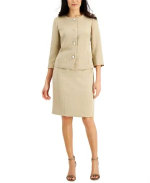 Le Suit Womens Collarless Skirt Suit 50040475 Champagne Brown 4