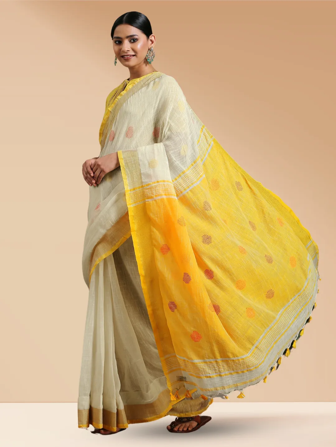 Lemon Peels Linen Blend Saree