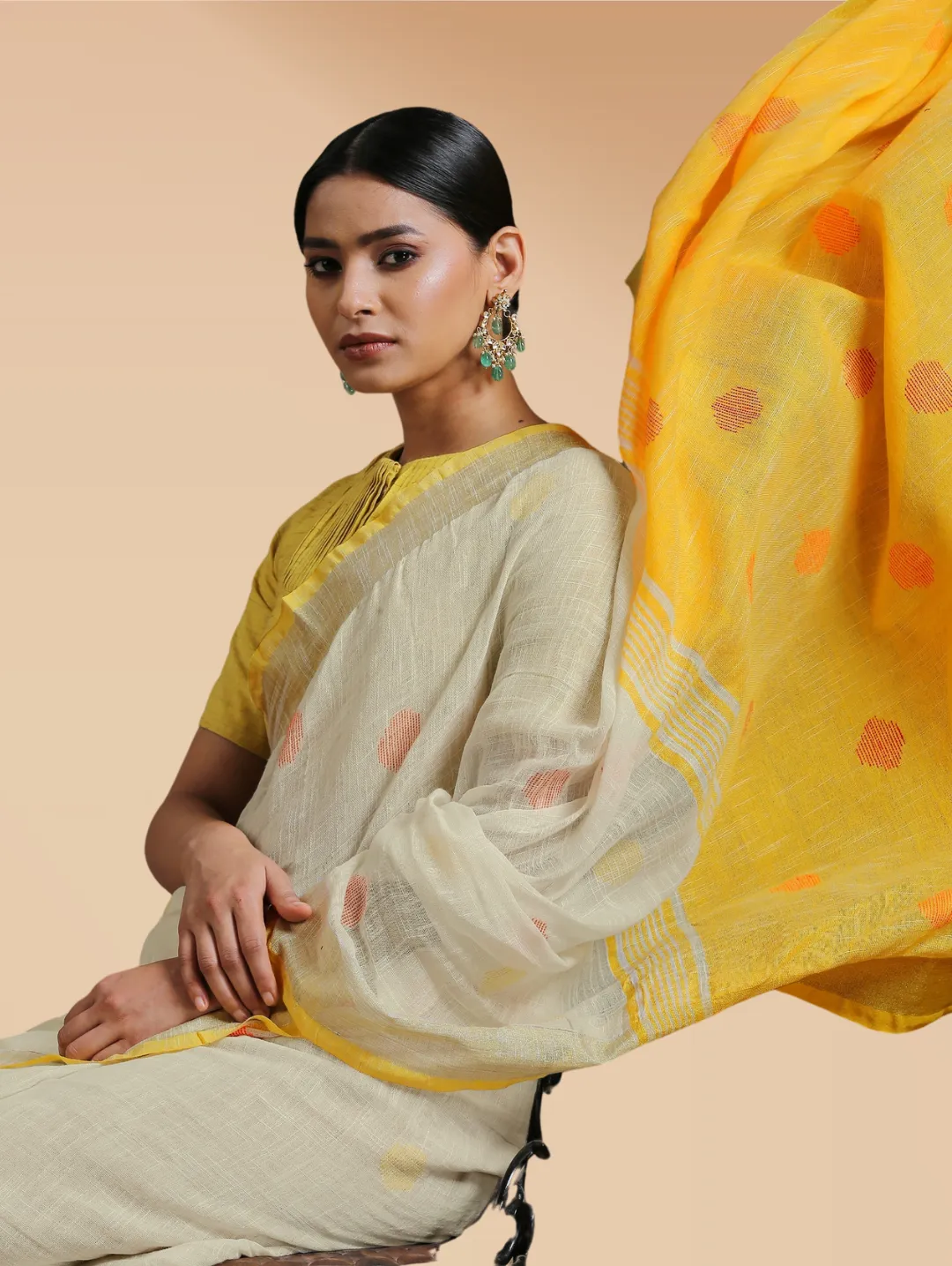 Lemon Peels Linen Blend Saree