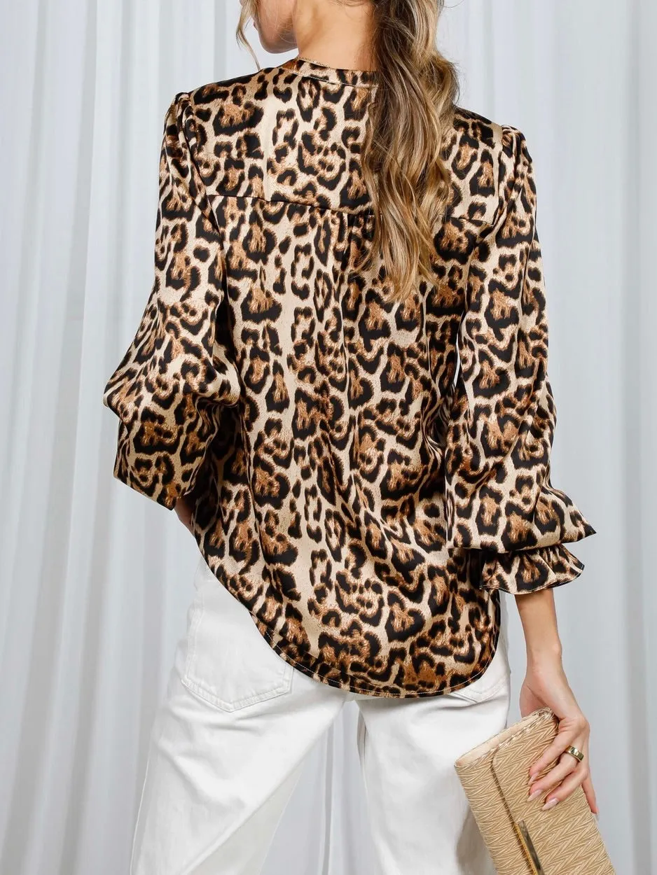 Leopard Pleat Front Blouse - Multi