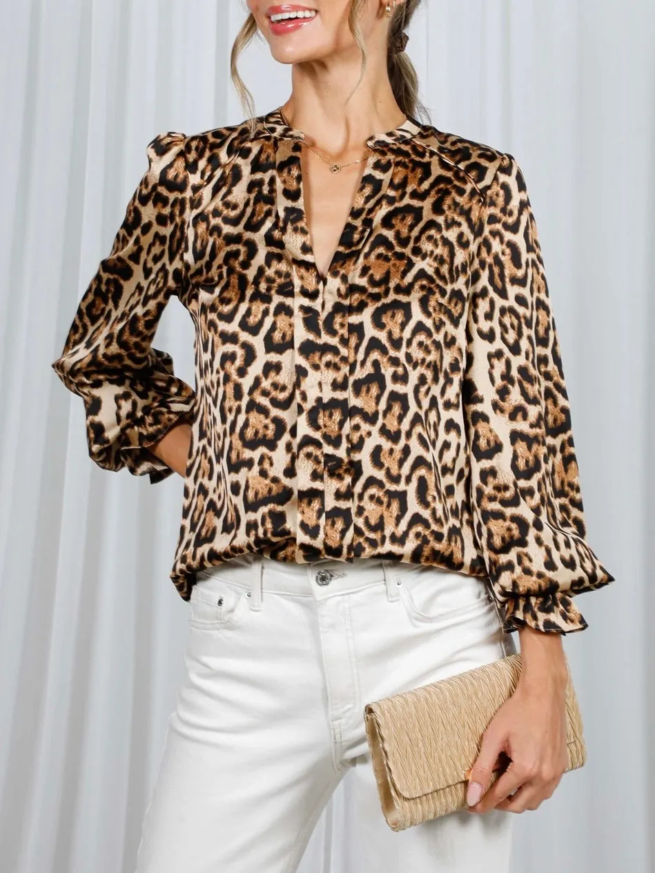Leopard Pleat Front Blouse - Multi