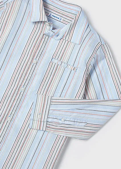 Light Blue Long Sleeve Stripes Oxford Shirt