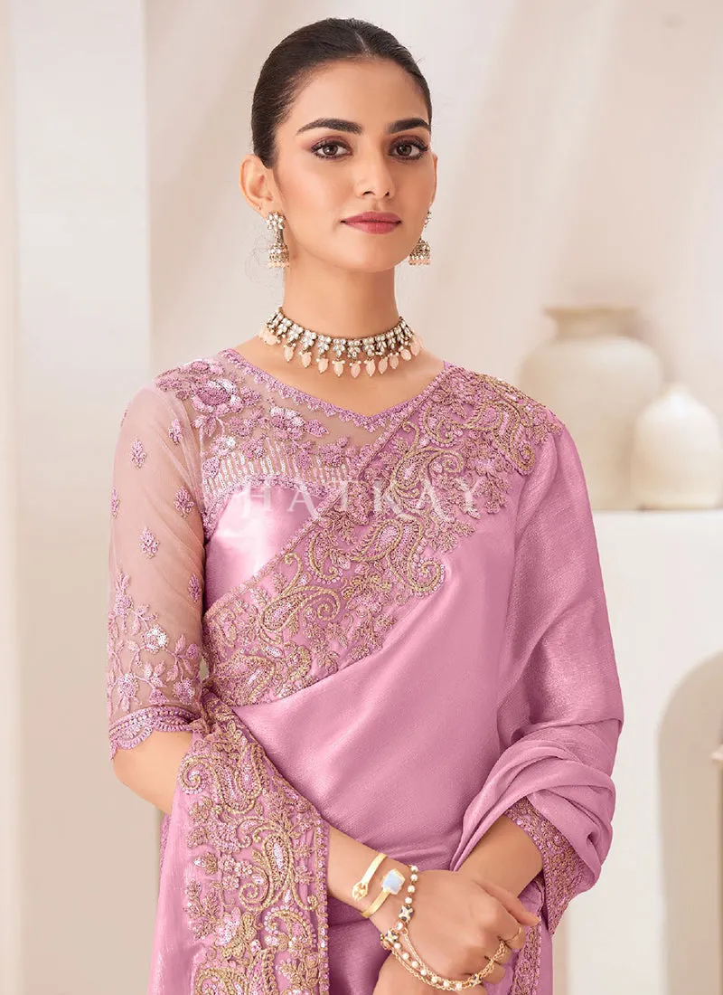 Light Pink Embroidery Saree