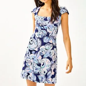 Lilly Pulitzer Laurent Dress High Tide Navy Holy Flockamolie Size 8 $168