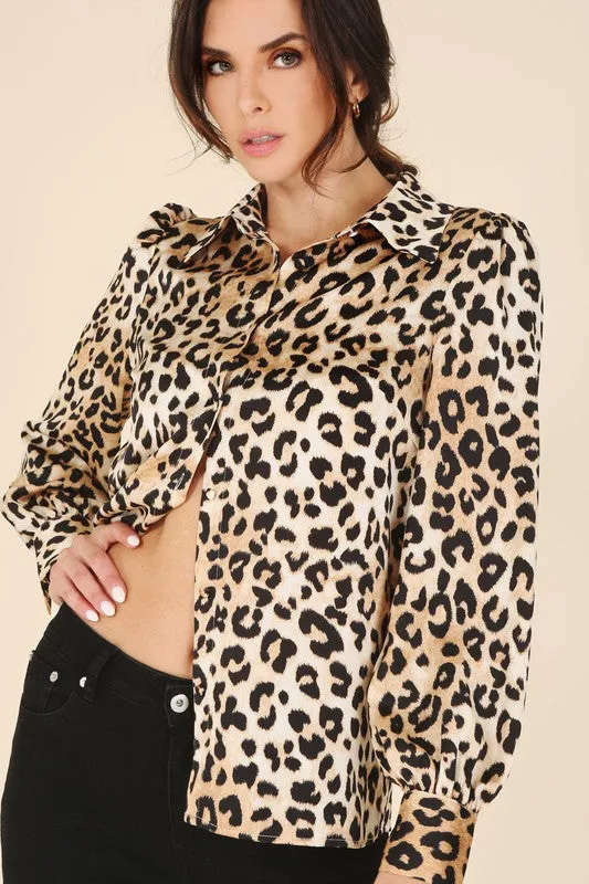 Lilou Satin leopard blouse