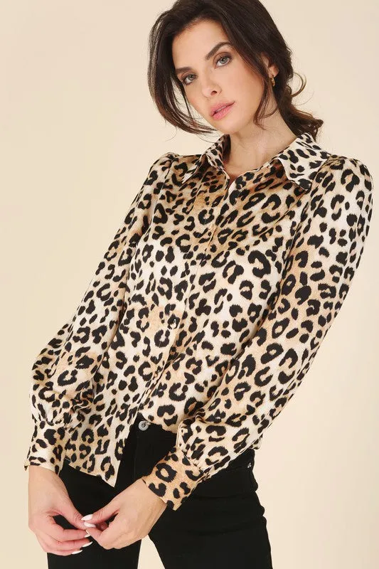 Lilou Satin leopard blouse