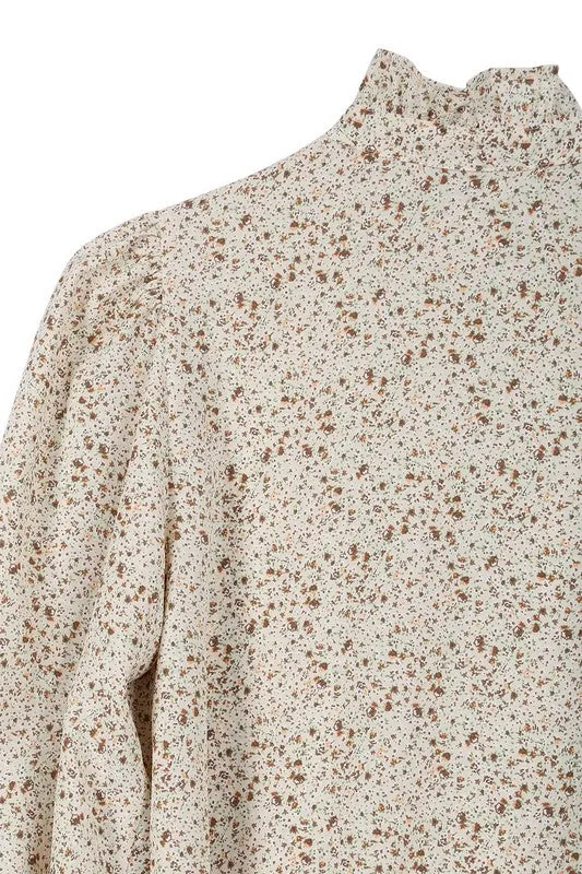 Lilou Stand collar floral frill blouse