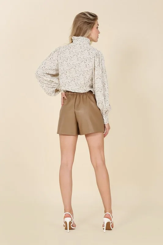 Lilou Stand collar floral frill blouse