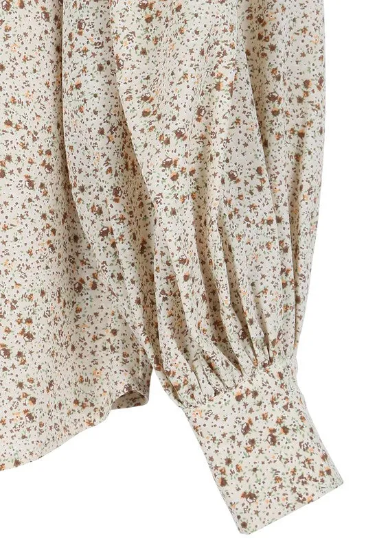 Lilou Stand collar floral frill blouse