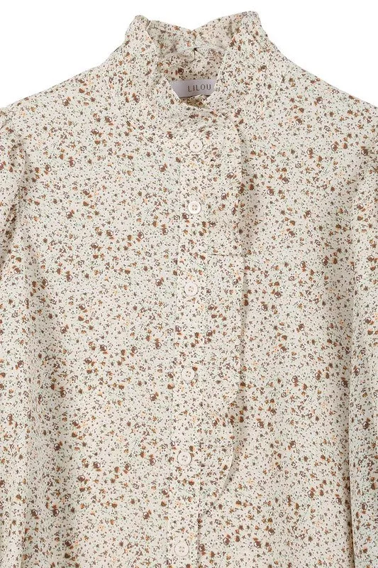 Lilou Stand collar floral frill blouse