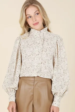 Lilou Stand collar floral frill blouse