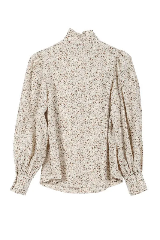 Lilou Stand collar floral frill blouse