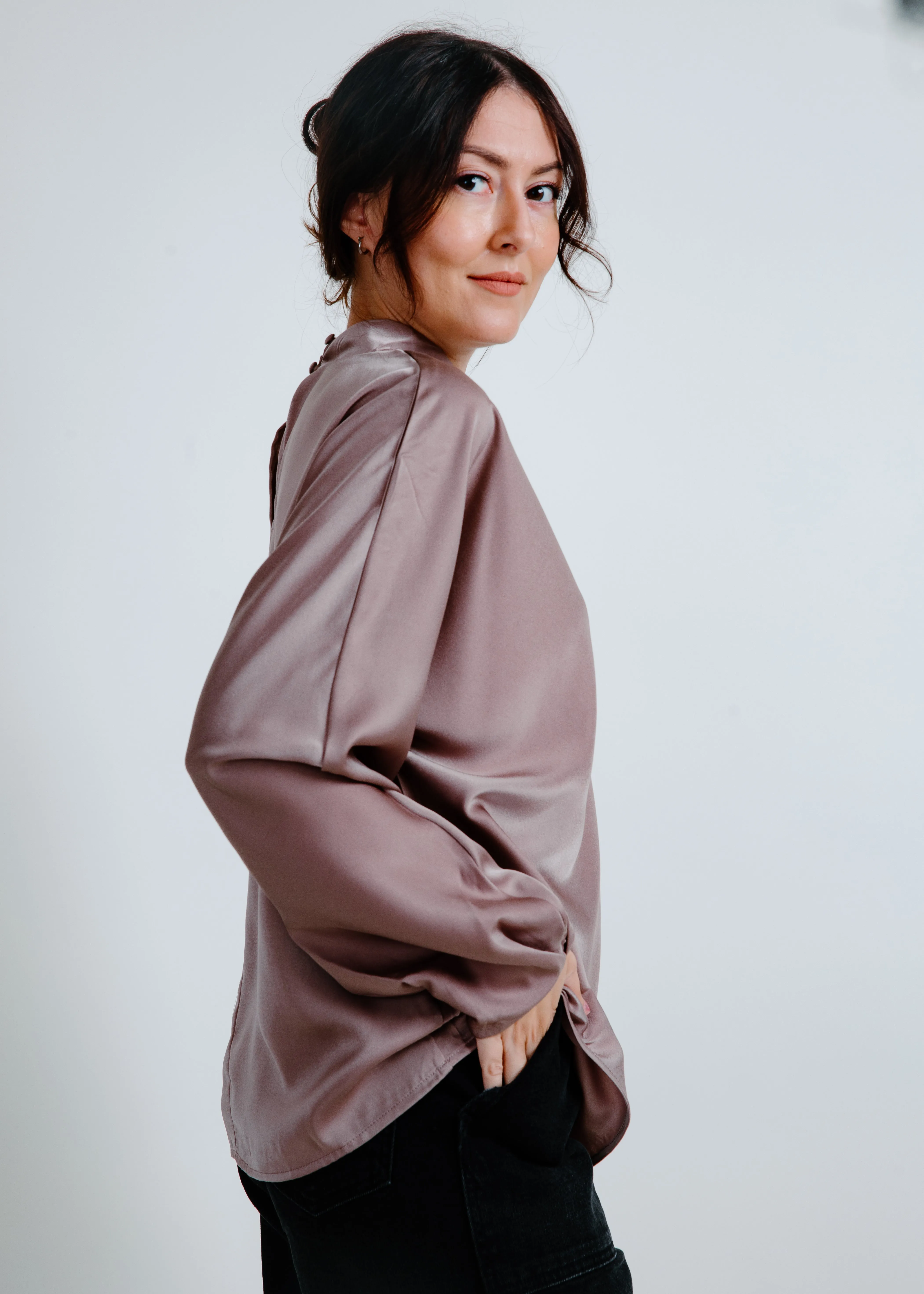 Lisa Mock Neck Satin Blouse