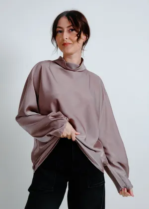 Lisa Mock Neck Satin Blouse