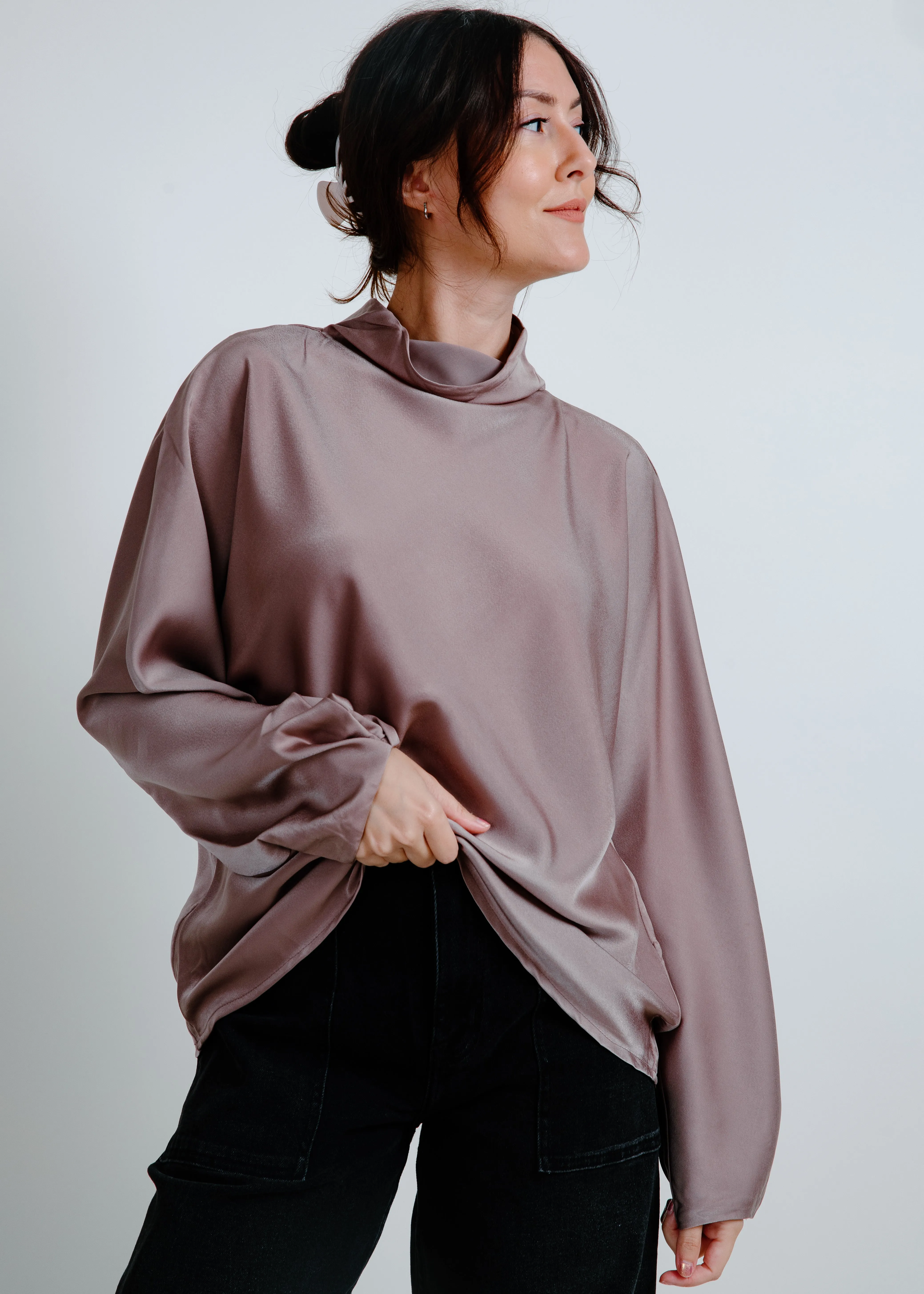 Lisa Mock Neck Satin Blouse