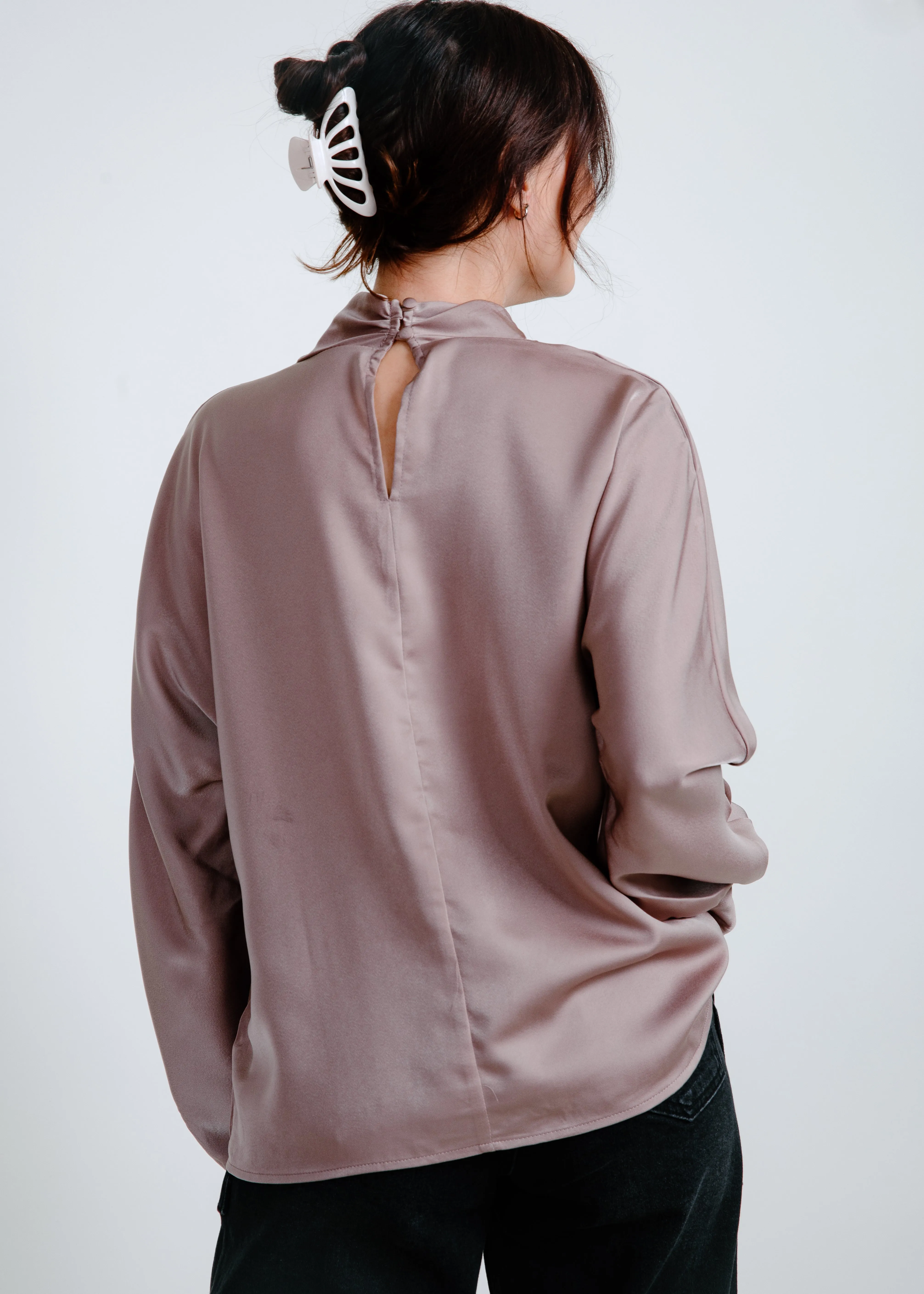 Lisa Mock Neck Satin Blouse