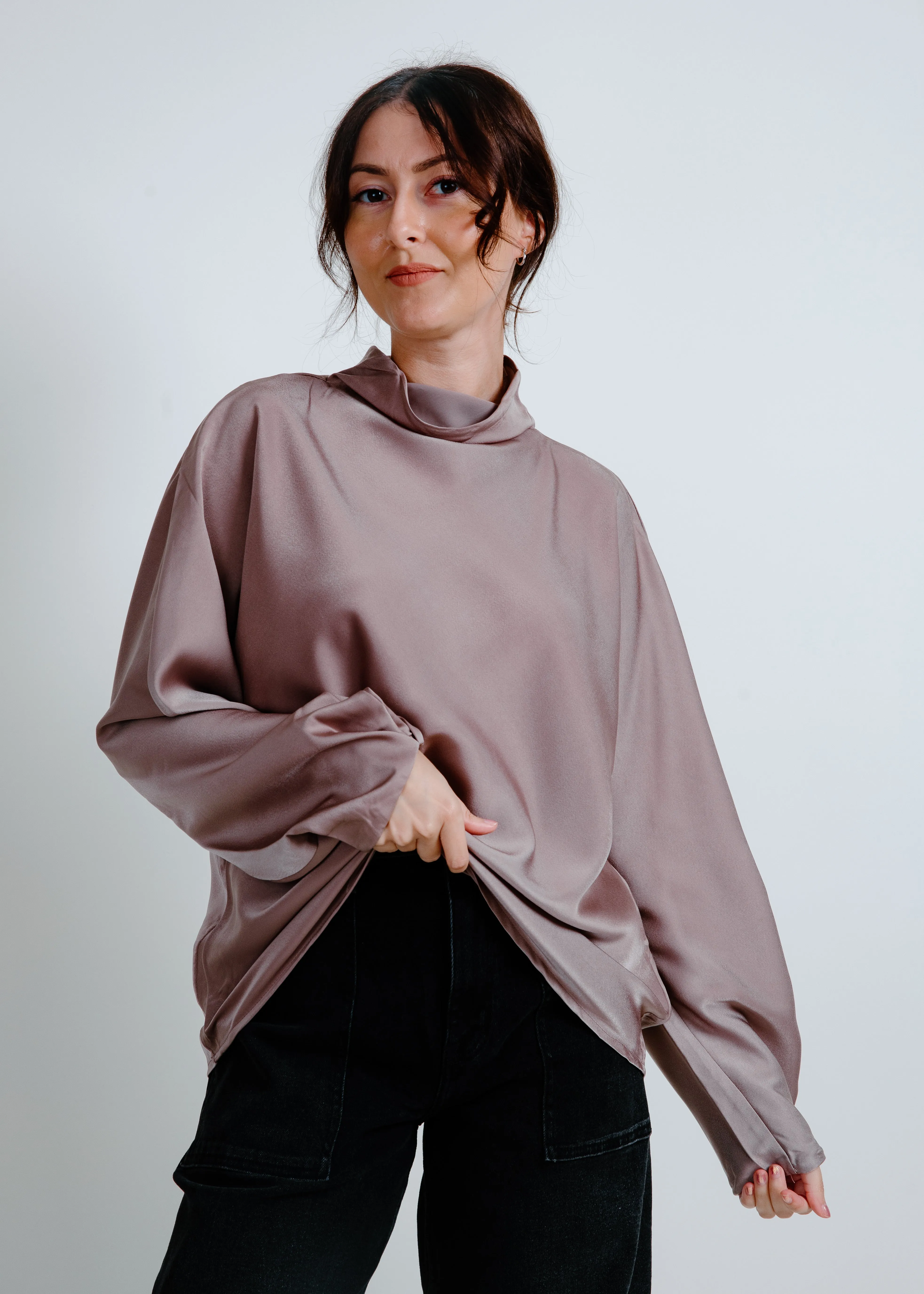 Lisa Mock Neck Satin Blouse