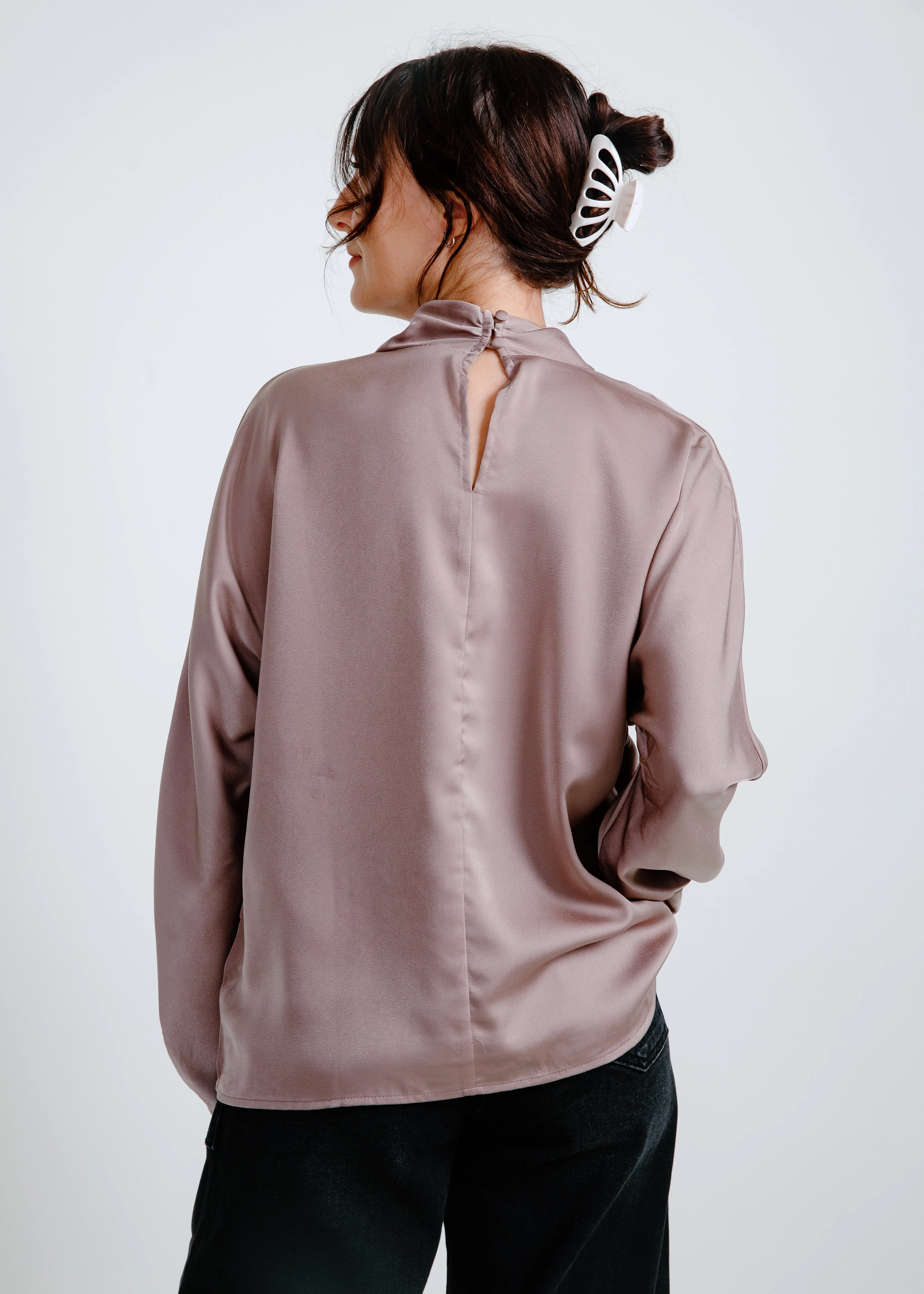 Lisa Mock Neck Satin Blouse