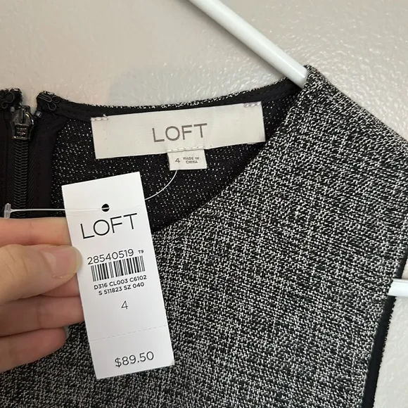 LOFT grey tweed sheath knee length dress