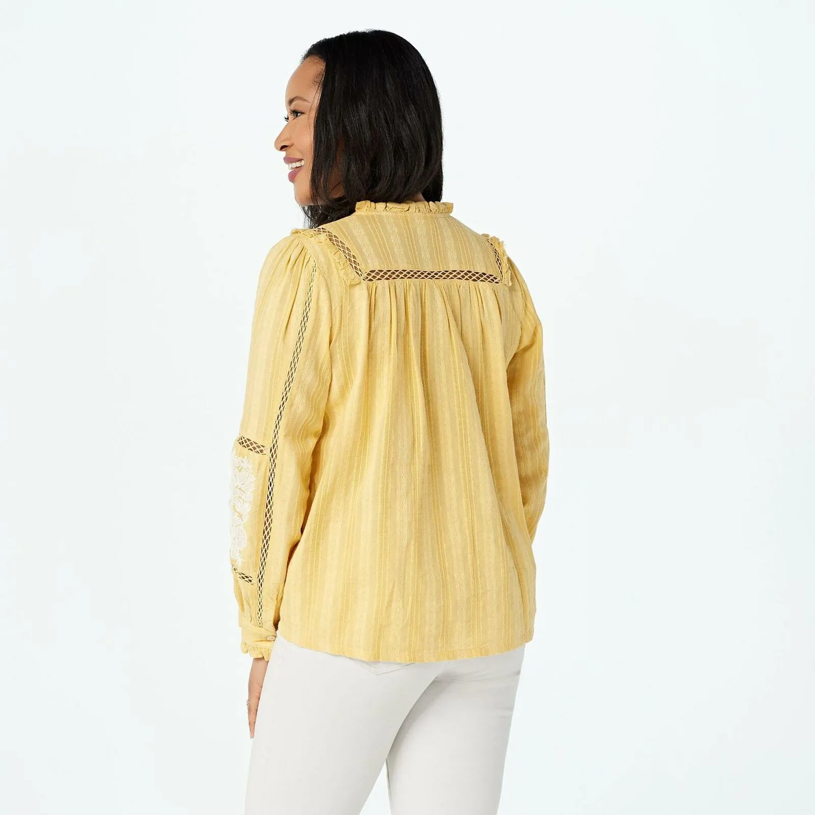 LOGO by Lori Goldstein Lavish Embroidered Textured Woven Blouse