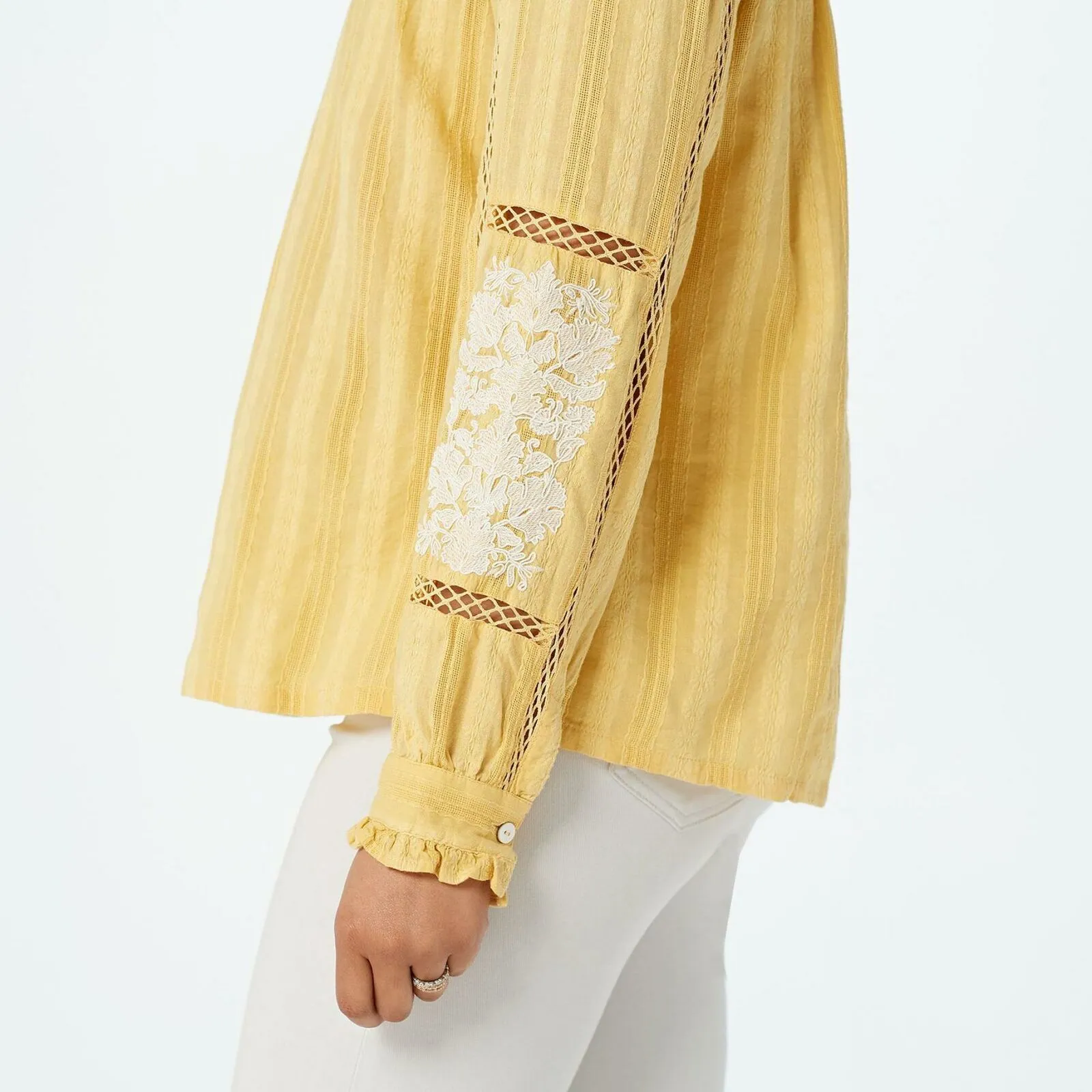 LOGO by Lori Goldstein Lavish Embroidered Textured Woven Blouse