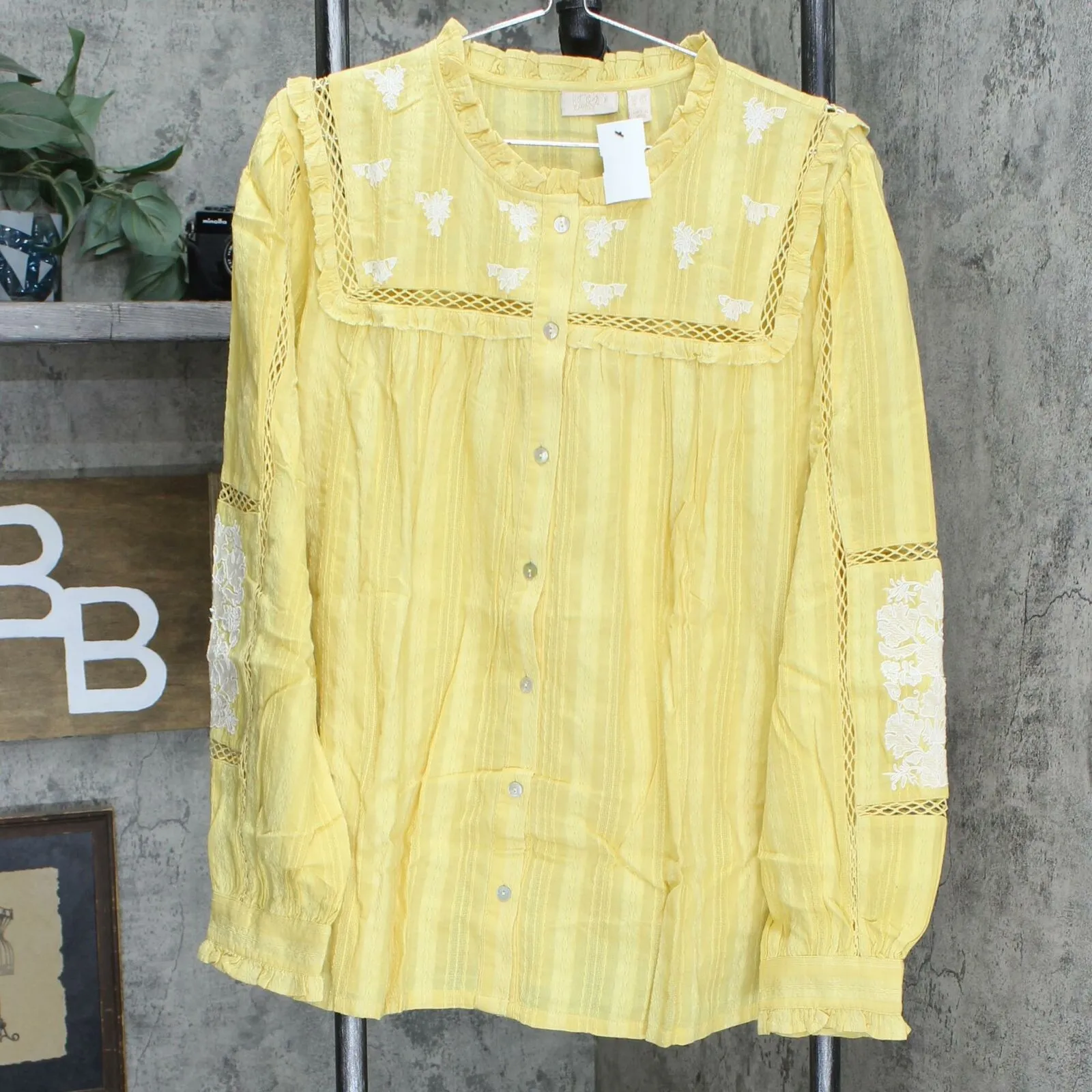 LOGO by Lori Goldstein Lavish Embroidered Textured Woven Blouse
