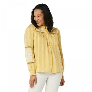 LOGO by Lori Goldstein Lavish Embroidered Textured Woven Blouse