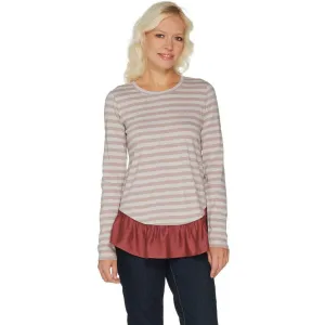 LOGO by Lori Goldstein Women's Cotton Slub Top with Ruffle Hem