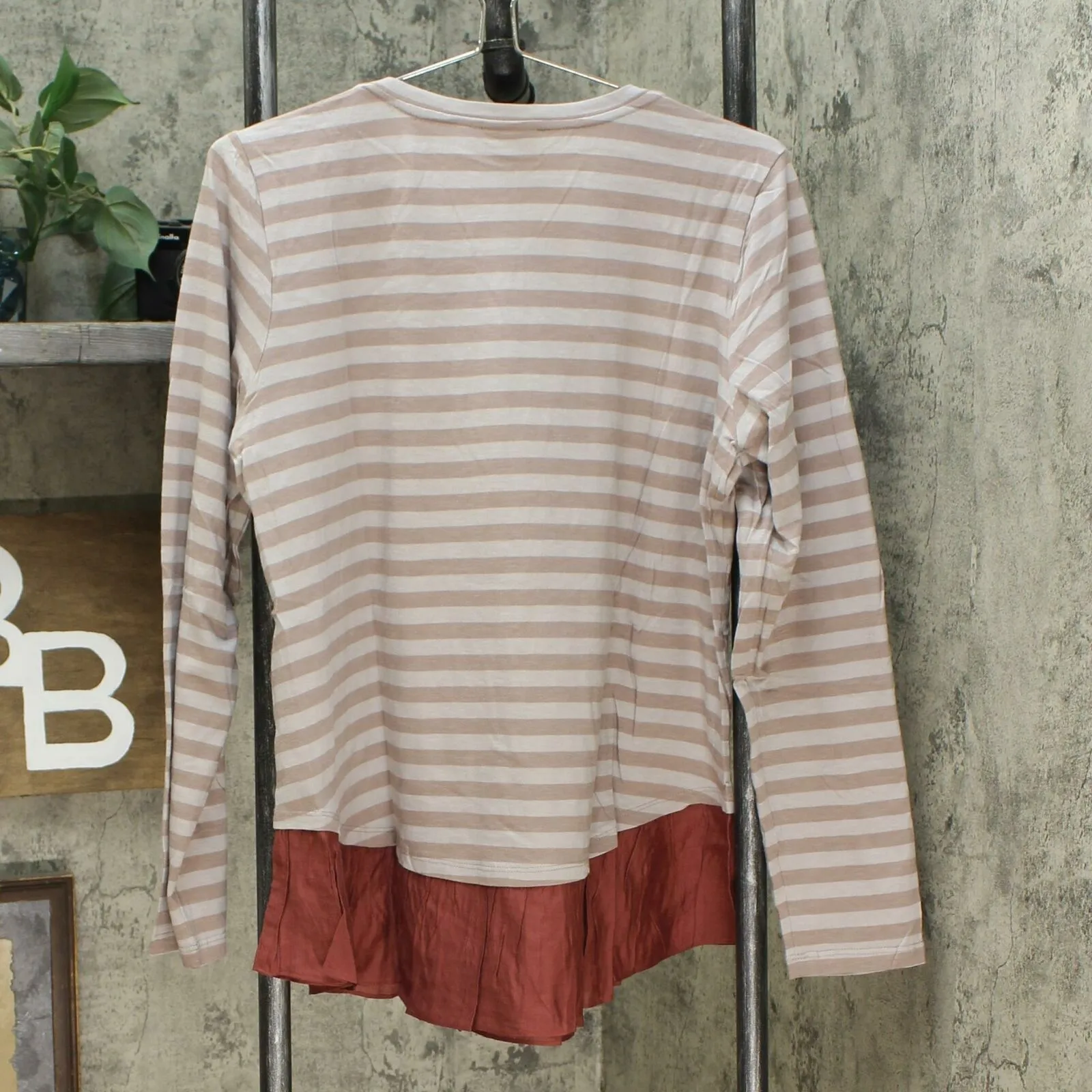 LOGO by Lori Goldstein Women's Cotton Slub Top with Ruffle Hem